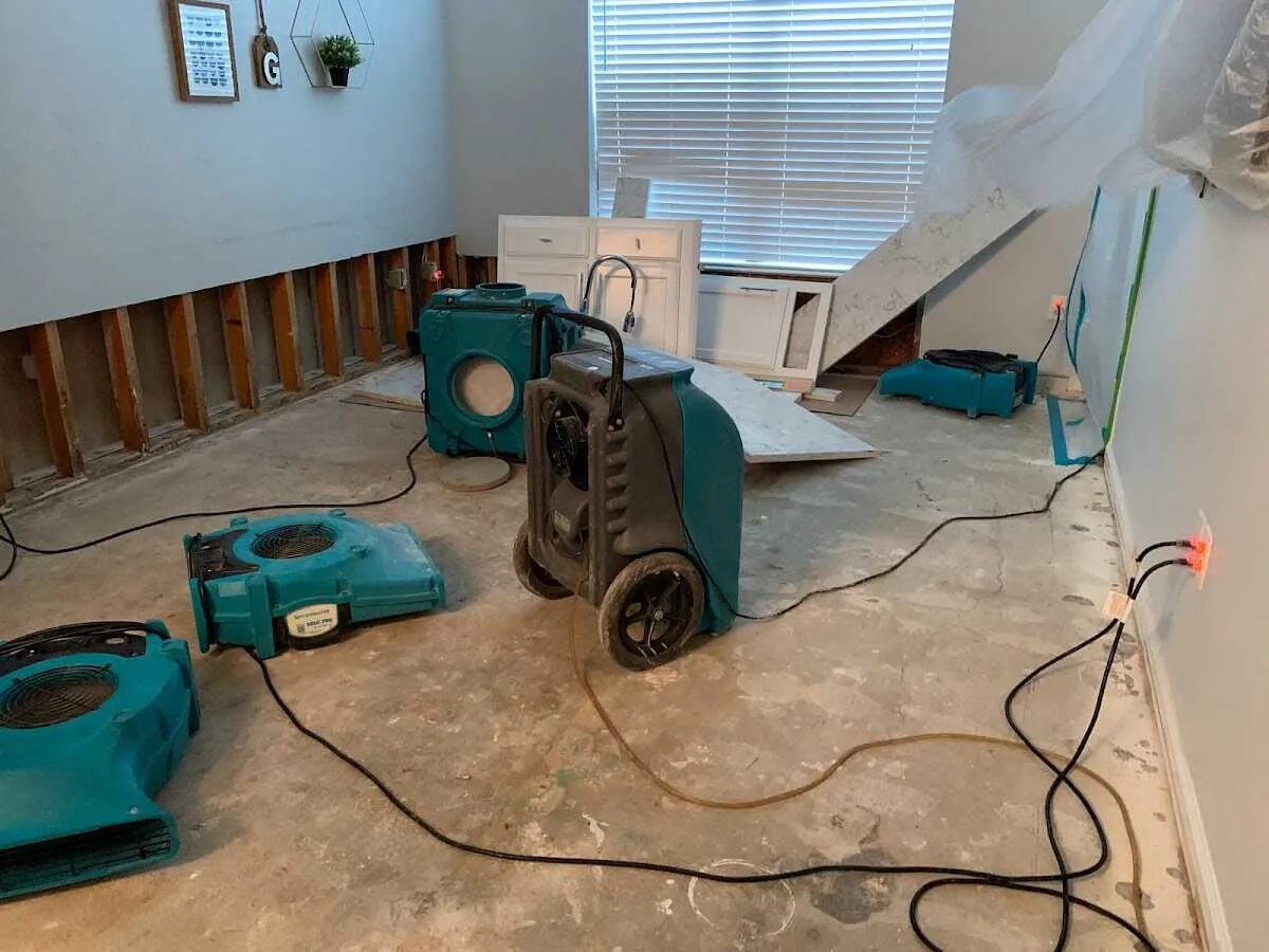 Dehumidifier in flood-cut room for Water Damage Restoration in Pataskala
